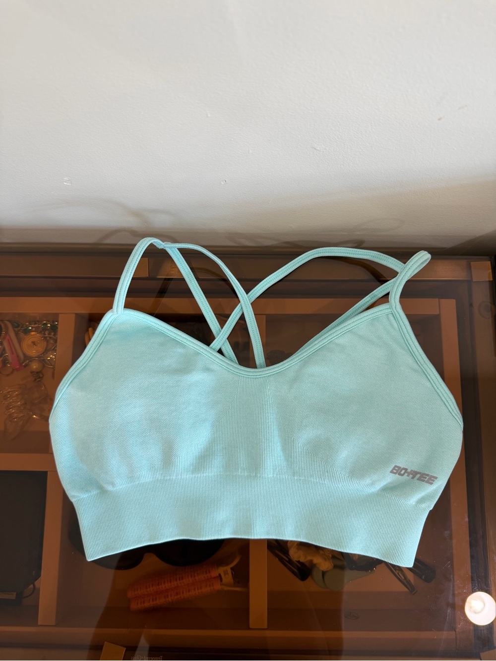 Bo+tee Seamless Strappy Sports Bra in Light Aqua